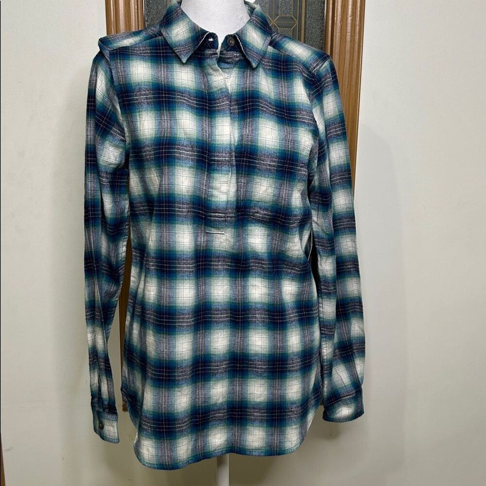 Goodthreads Plaid Flannel Relaxed Fit Popover Shirt Women's XS Blue Button Up